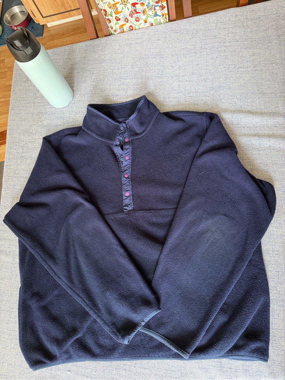 L.L. Bean Navy Fleece Quarter Zip ButtonPullover